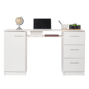 
                  
                    Load image into Gallery viewer, Computer Desk with 3 Drawers, 1 Door and 1 Storage Shelf, Wood Writing Home Office Workstation, 30” H x 18” D x 53” W - White
                  
                