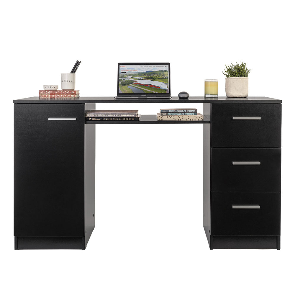 
                  
                    Load image into Gallery viewer, MADESA HOME OFFICE COMPUTER WRITING DESK WITH 3 DRAWERS, 1 DOOR AND 1 STORAGE SHELF, PLENTY OF SPACE, WOOD, 30” H X 18” D X 53” W - BLACK
                  
                
