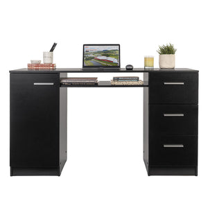 
                  
                    Load image into Gallery viewer, Computer Desk with 3 Drawers, 1 Door and 1 Storage Shelf, Wood Writing Home Office Workstation, 30” H x 18” D x 53” W - Black
                  
                