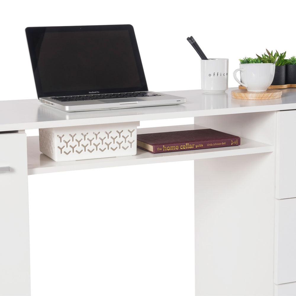 
                  
                    Load image into Gallery viewer, MADESA HOME OFFICE COMPUTER WRITING DESK WITH 3 DRAWERS, 1 DOOR AND 1 STORAGE SHELF, PLENTY OF SPACE, WOOD, 30” H X 18” D X 53” W - WHITE
                  
                