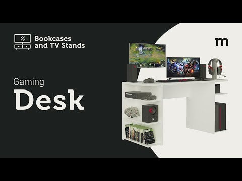 
                  
                    Load and play video in Gallery viewer, Gaming Computer Desk with 5 Shelves, Cable Management and Large Monitor Stand, Wood, 24&amp;quot; D x 53&amp;quot; W x 29&amp;quot; H - White
                  
                