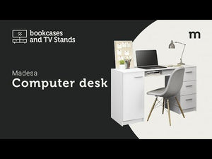 
                  
                    Load and play video in Gallery viewer, MADESA HOME OFFICE COMPUTER WRITING DESK WITH 3 DRAWERS, 1 DOOR AND 1 STORAGE SHELF, PLENTY OF SPACE, WOOD, 30” H X 18” D X 53” W - BLACK
                  
                