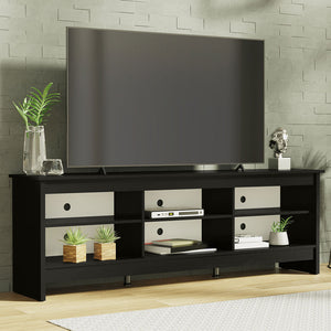 
                  
                    Load image into Gallery viewer, TV Stand with 6 Shelves and Cable Management, for TVs up to 75 Inches, Wood TV Bench, 23” H x 14&amp;quot; D x 71” L - Black
                  
                