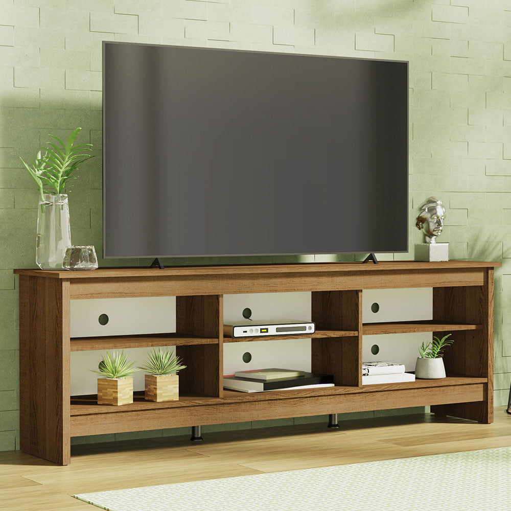 MADESA TV STAND WITH 6 SHELVES AND CABLE MANAGEMENT, FOR TVs UP TO 75 INCHES, WOOD TV BENCH, 23” H X 14